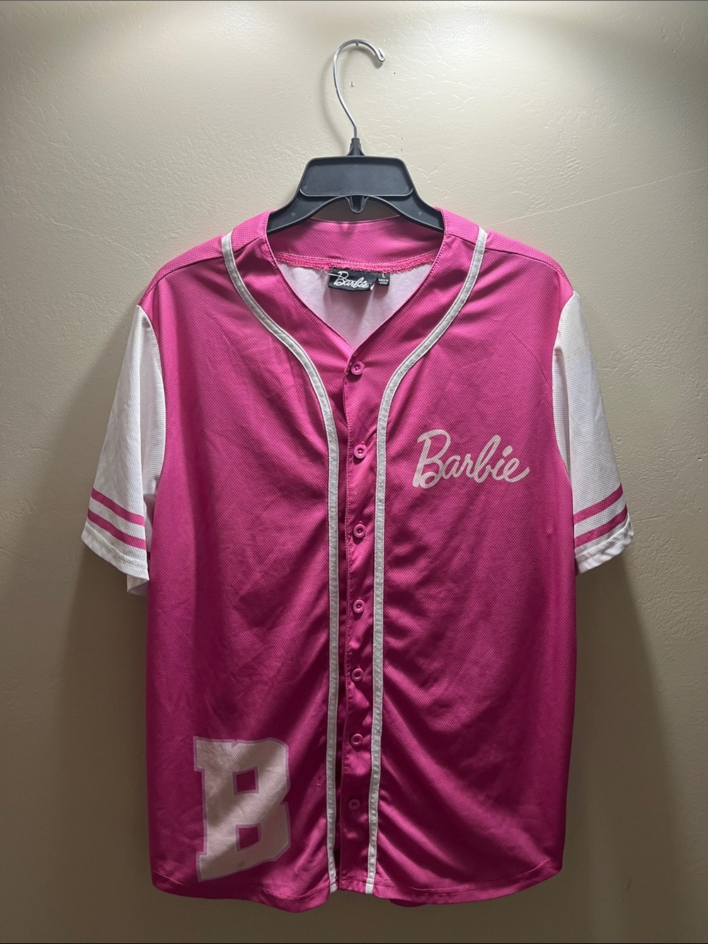 Barbie Pink and White Button-Front Baseball Shirt